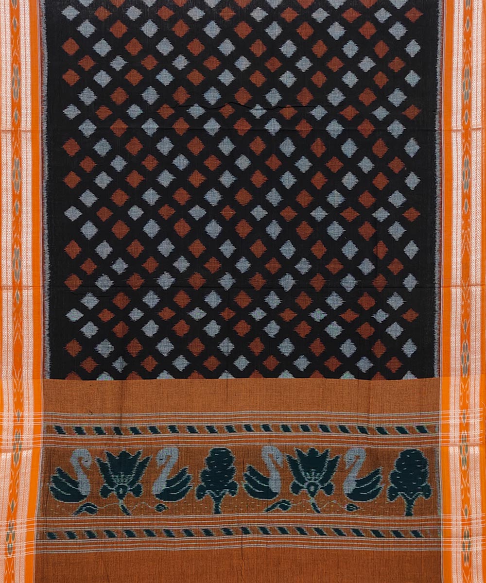 Black Orange Sambalpuri Handwoven Single Ikat Cotton Dupatta Image 2