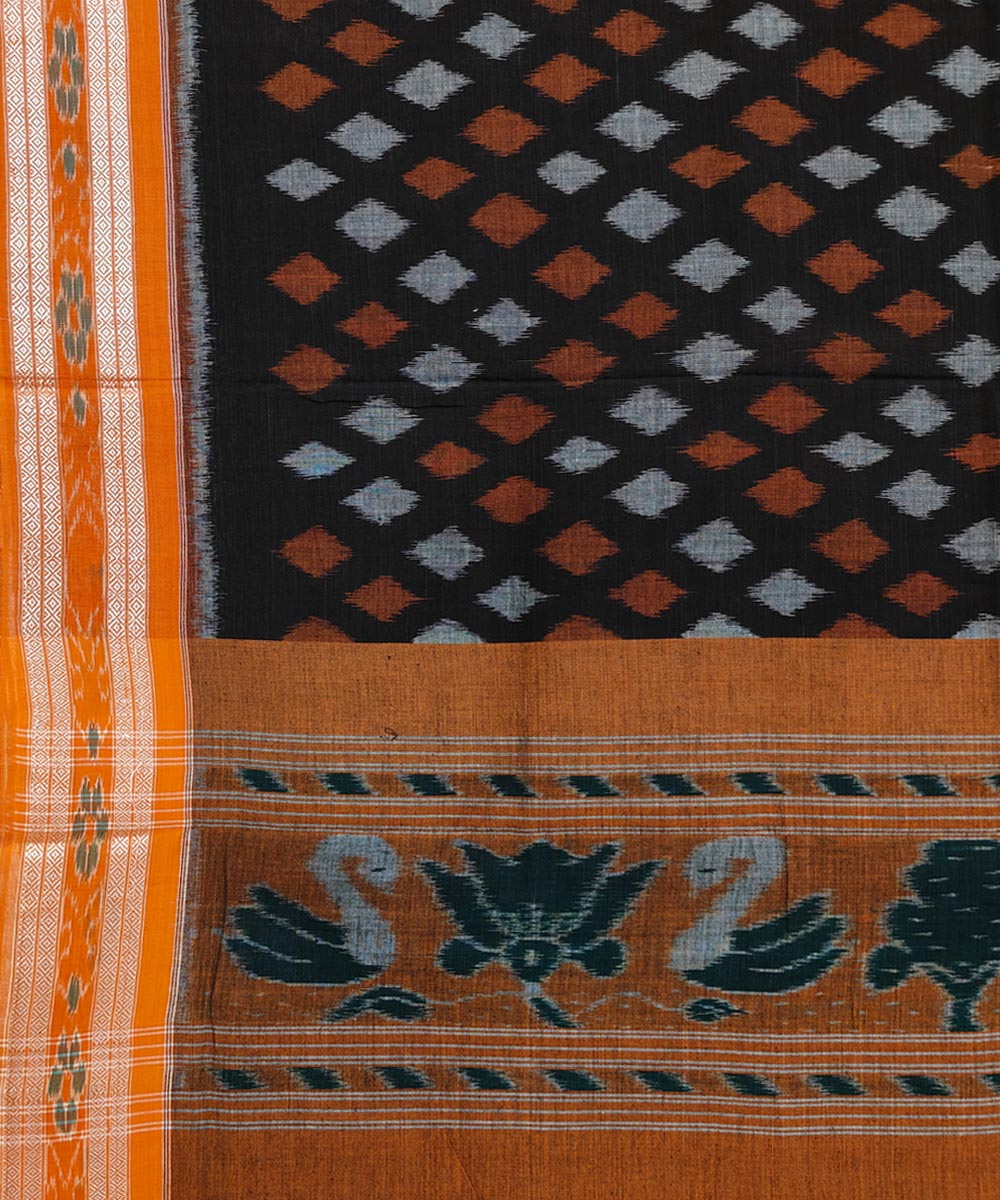 Black Orange Sambalpuri Handwoven Single Ikat Cotton Dupatta Image 3