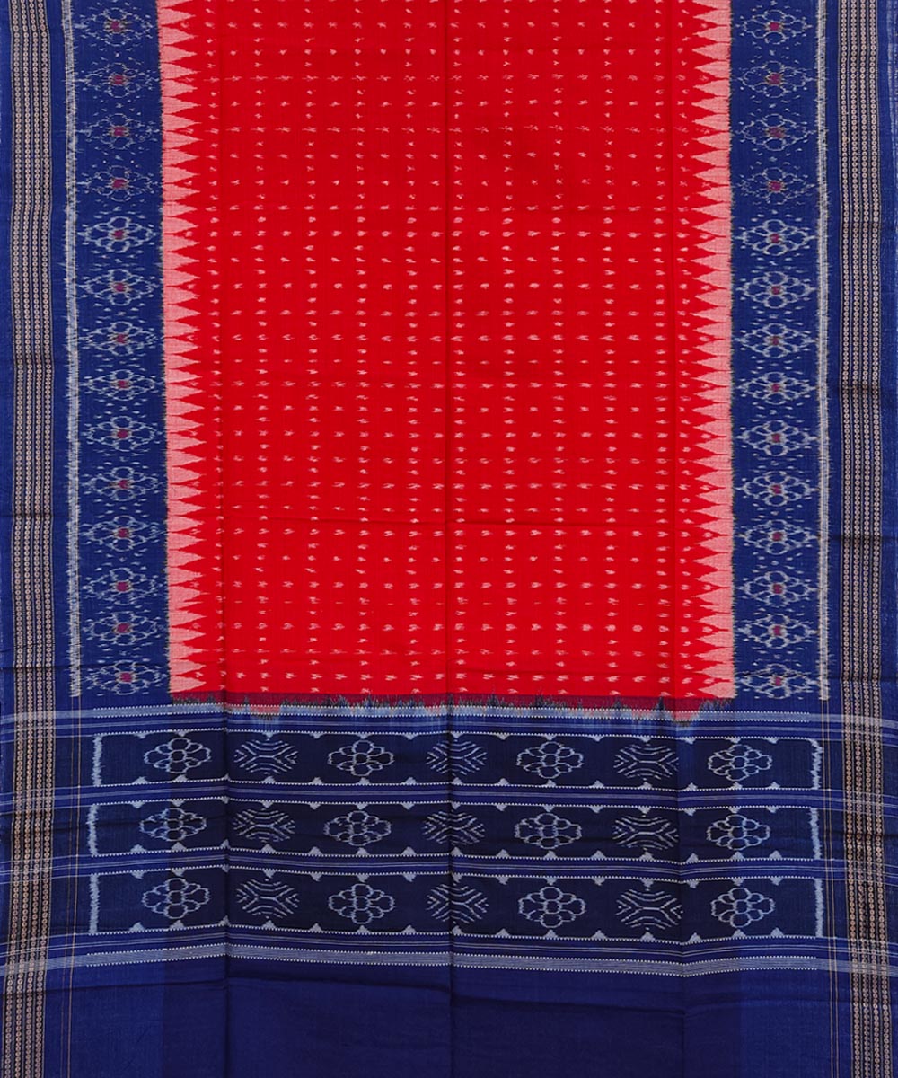 Red Blue Sambalpuri Handwoven Single Ikat Cotton Dupatta Image 2