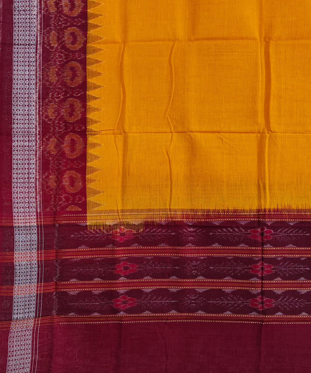Mustard Red Sambalpuri Handwoven Single Ikat Cotton Dupatta Image 3
