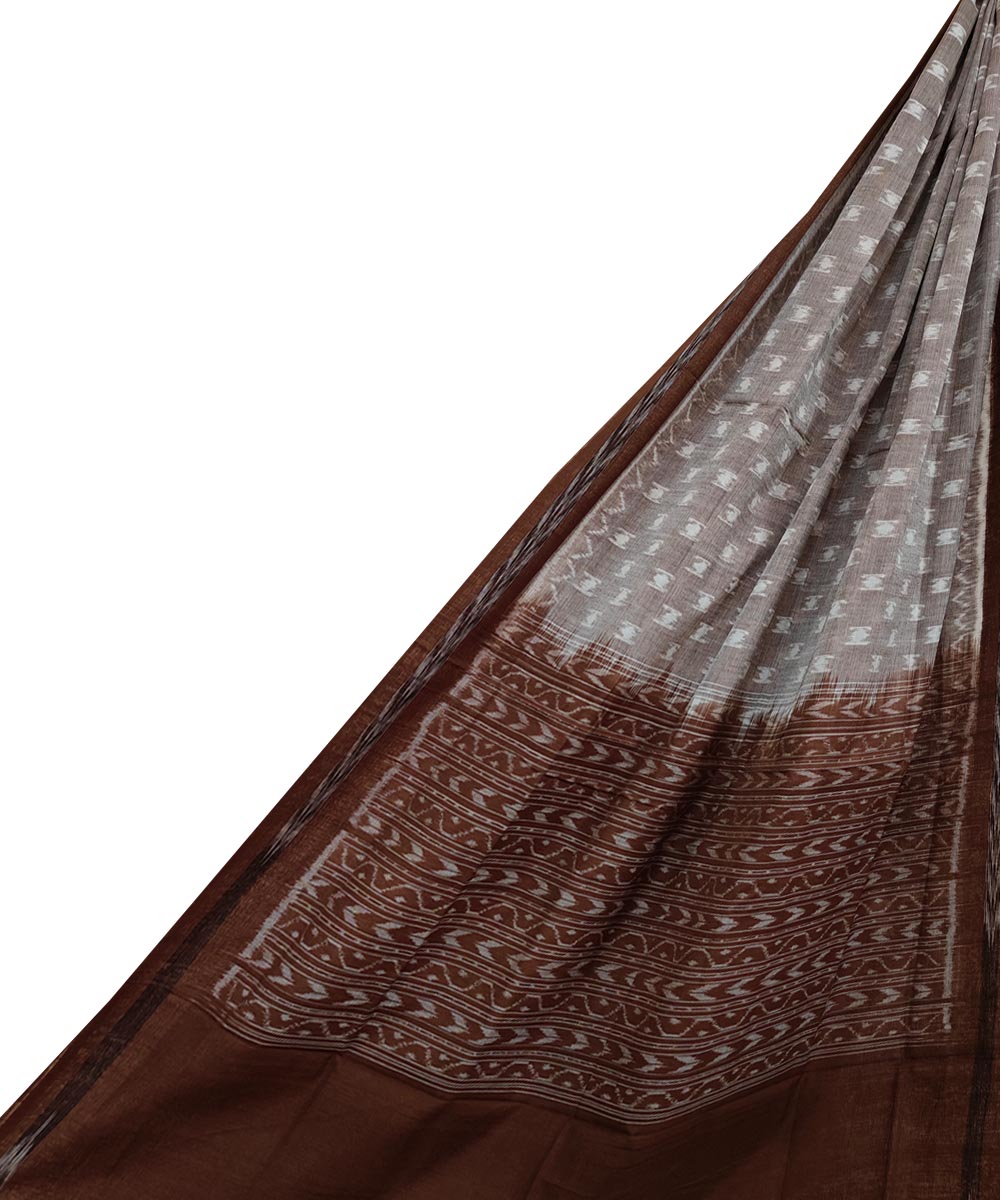 Gray Brown Sambalpuri Handwoven Single Ikat Cotton Dupatta SFCDUP1720