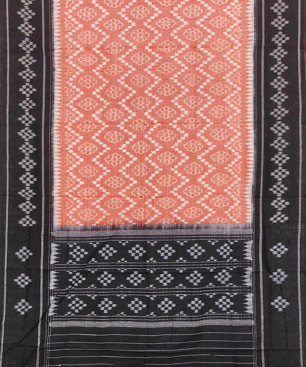 Orange Black Sambalpuri Handwoven Single Ikat Cotton Dupatta Image 2