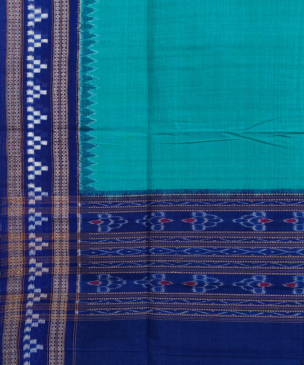 Green Blue Sambalpuri Handwoven Single Ikat Cotton Dupatta Image 3