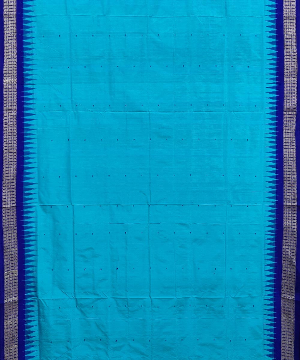 Copper Sulphite Blue Handwoven Bomkei Silk Saree Image 3