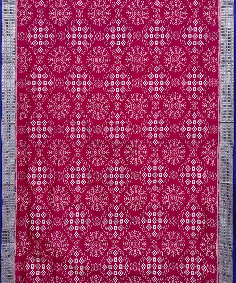 Pink Blue Sambalpuri Handwoven Silk Saree Image 3