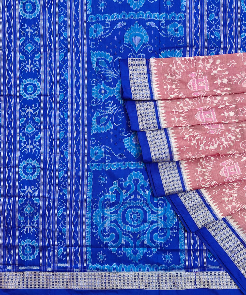 Pink Blue Sambalpuri Handwoven Silk Saree Image 1
