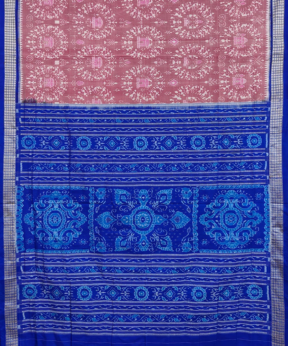 Pink Blue Sambalpuri Handwoven Silk Saree Image 2