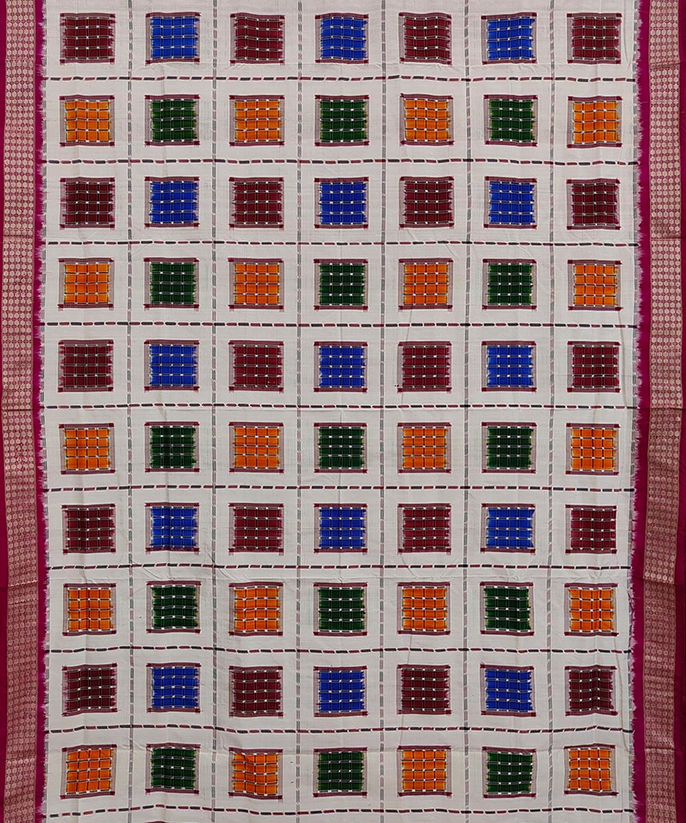 White Maroon Sambalpuri Handwoven Silk Saree Image 3