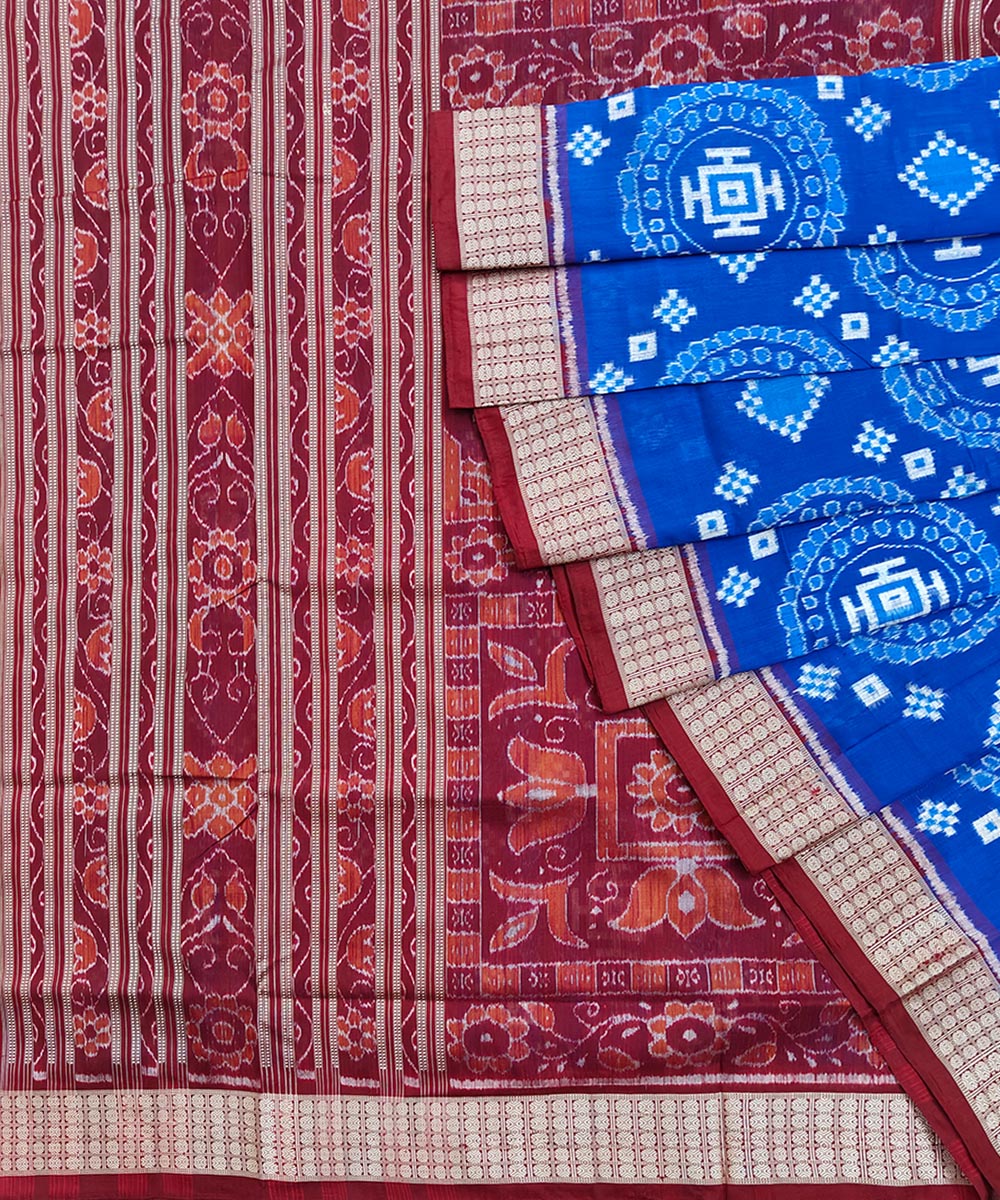Blue Maroon Sambalpuri Handwoven Silk Saree Image 1
