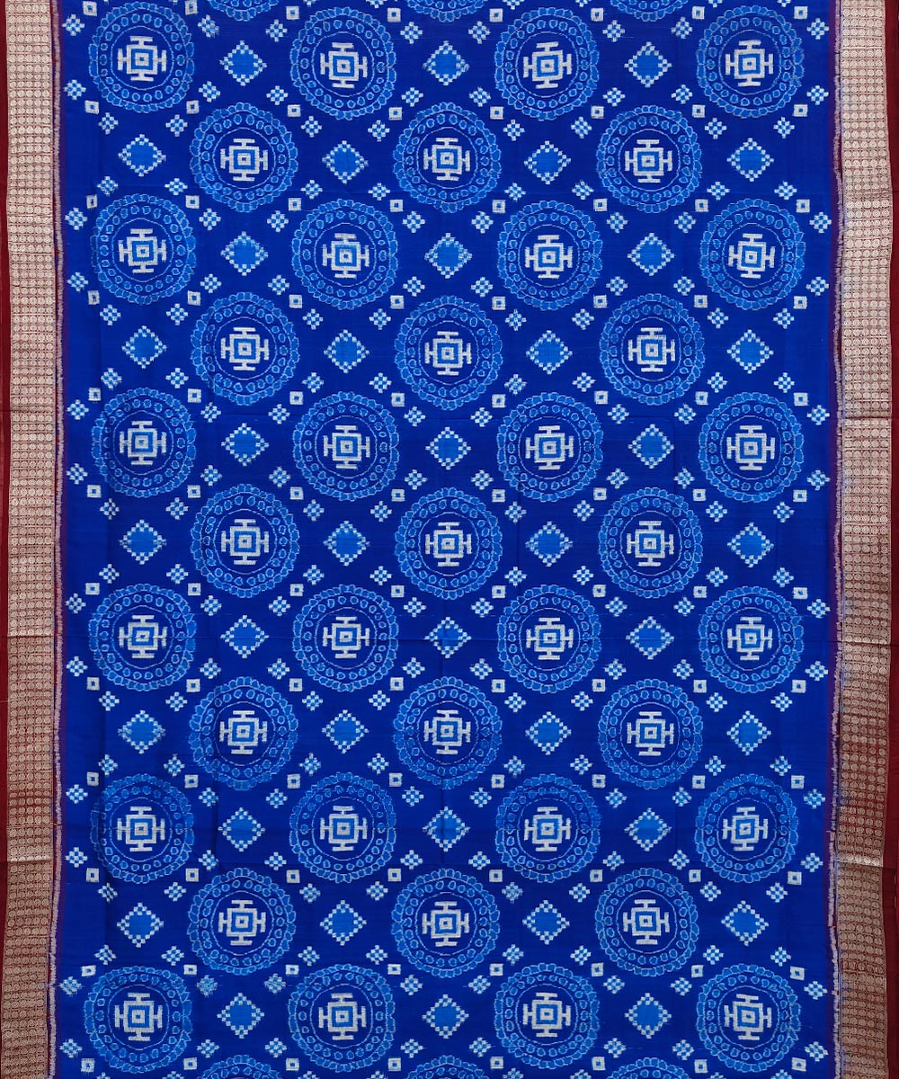 Blue Maroon Sambalpuri Handwoven Silk Saree Image 3
