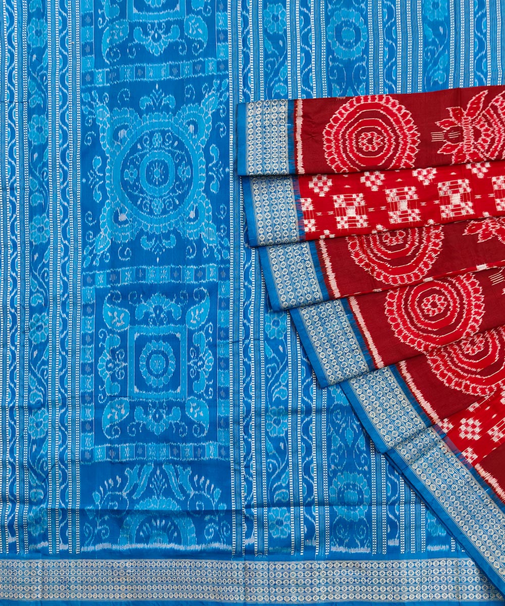 Red Blue Sambalpuri Handwoven Silk Saree Image 1