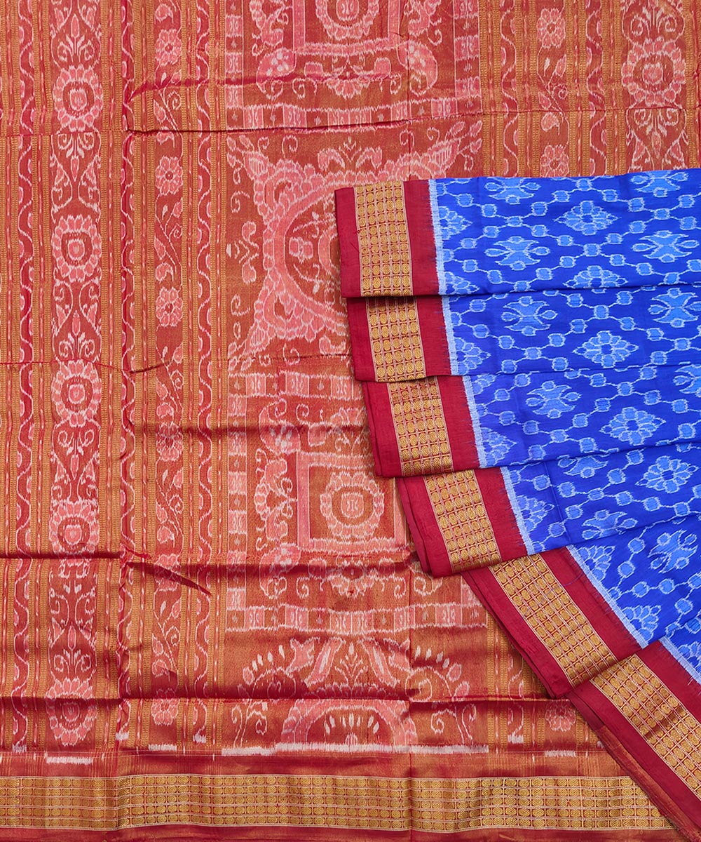 Blue Maroon Sambalpuri Handwoven Silk Saree Image 1