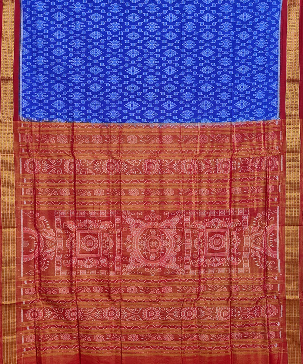 Blue Maroon Sambalpuri Handwoven Silk Saree Image 2