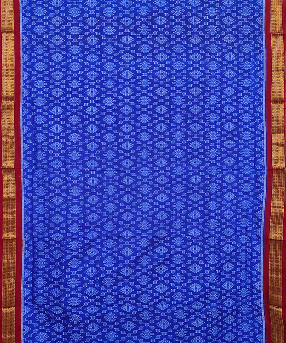 Blue Maroon Sambalpuri Handwoven Silk Saree Image 3
