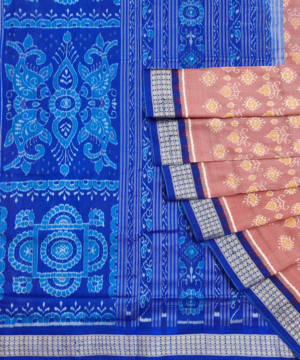 Pink Blue Sambalpuri Handwoven Silk Saree Image 1