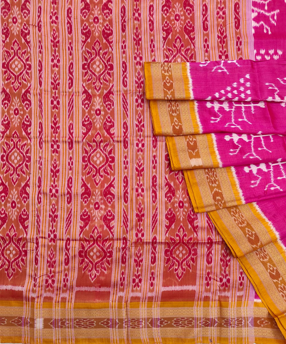 Pink Brown Handwoven Khandua Silk Saree Image 1