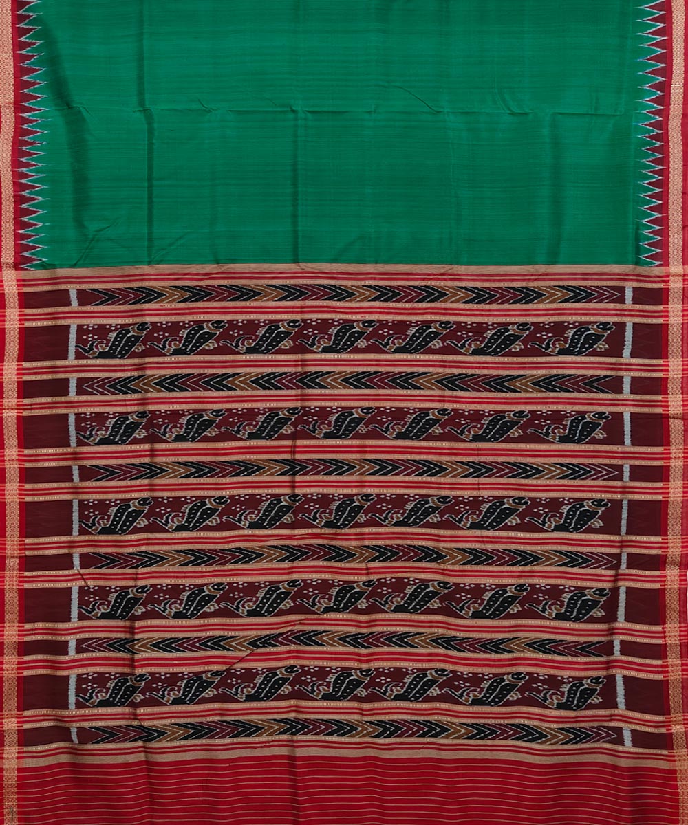 Green Maroon Handwoven Khandua Silk Saree Image 2
