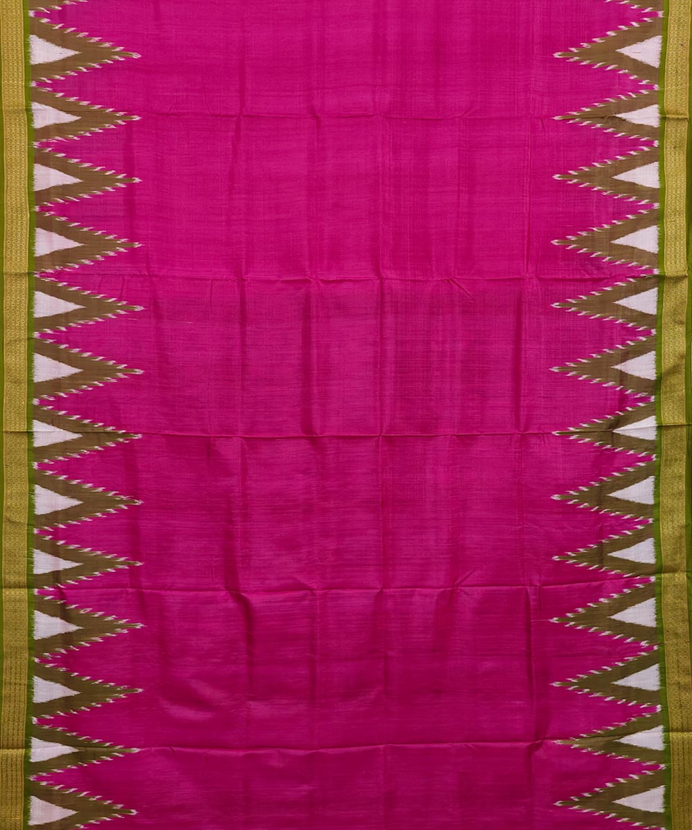 Pink Olive Handwoven Khandua Silk Saree Image 3