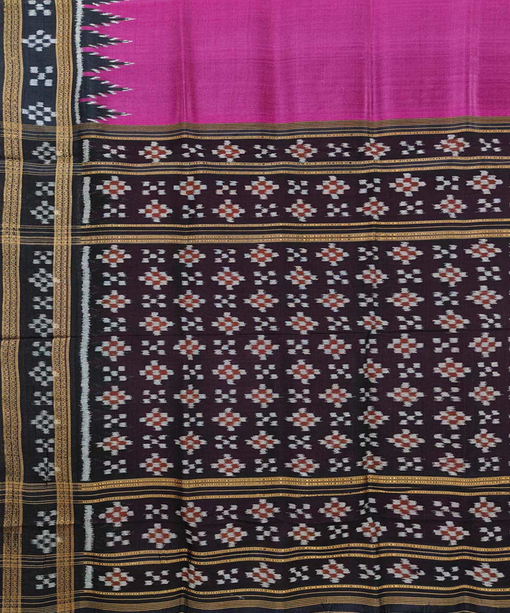 Pink Black Handwoven Khandua Silk Saree Image 4