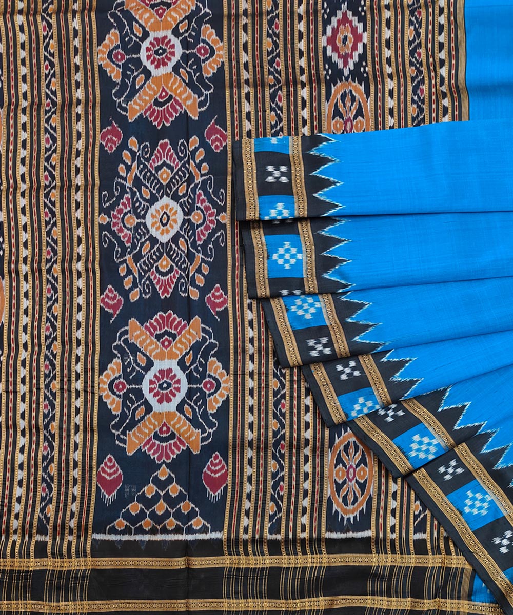 Blue Black Handwoven Khandua Silk Saree Image 1