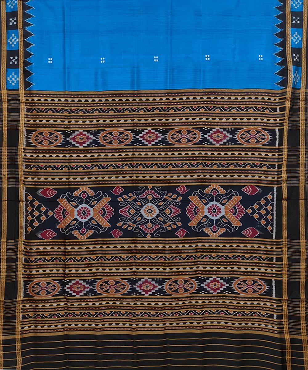 Blue Black Handwoven Khandua Silk Saree Image 2