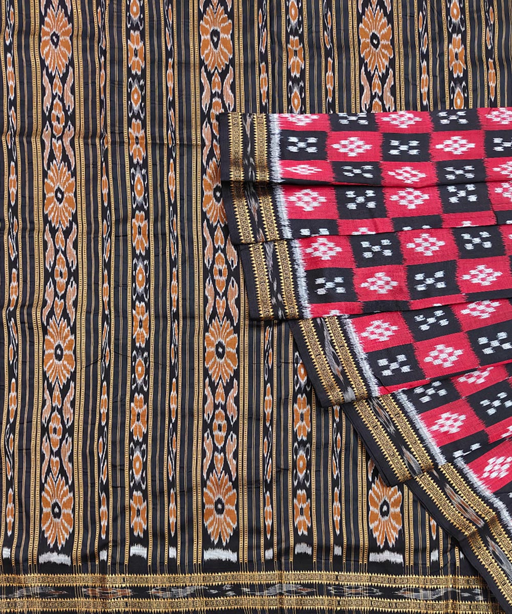 Red Black Handwoven Khandua Silk Saree Image 1