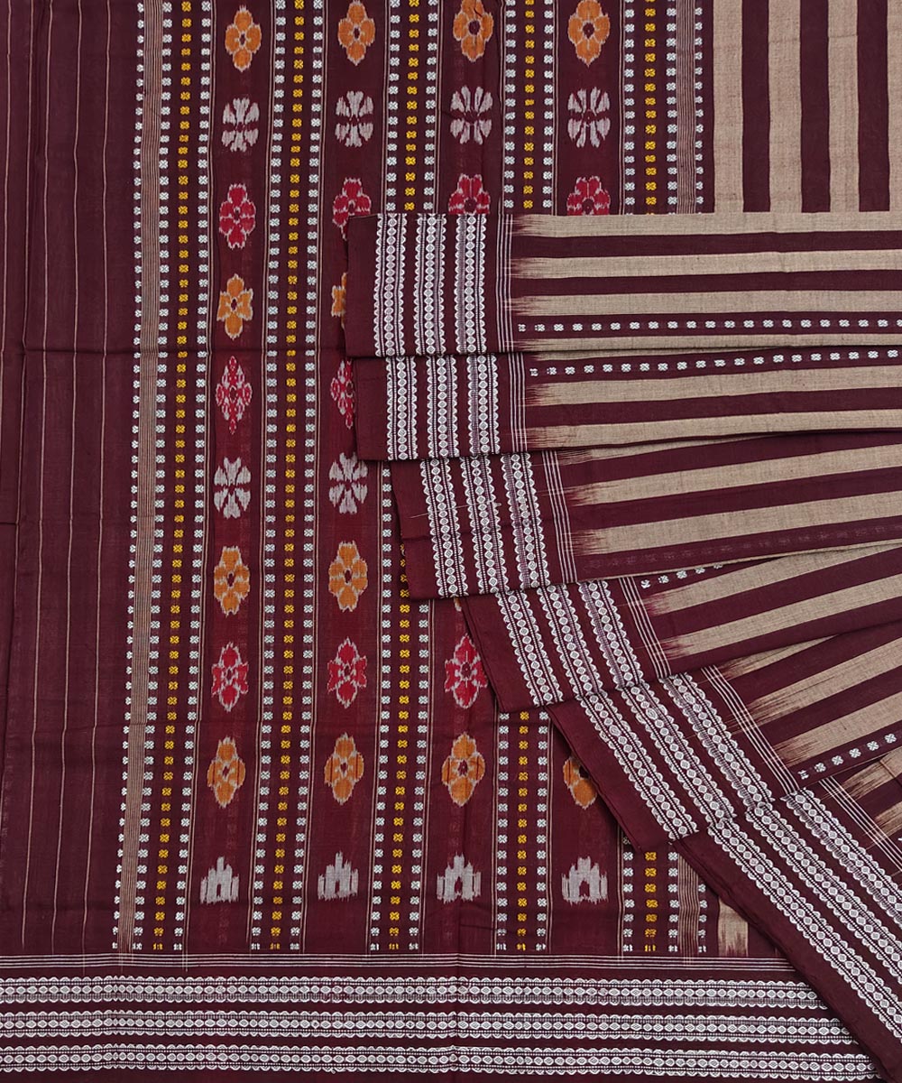 Gray Maroon Sambalpuri Handwoven Single Ikat Cotton Saree Image 1