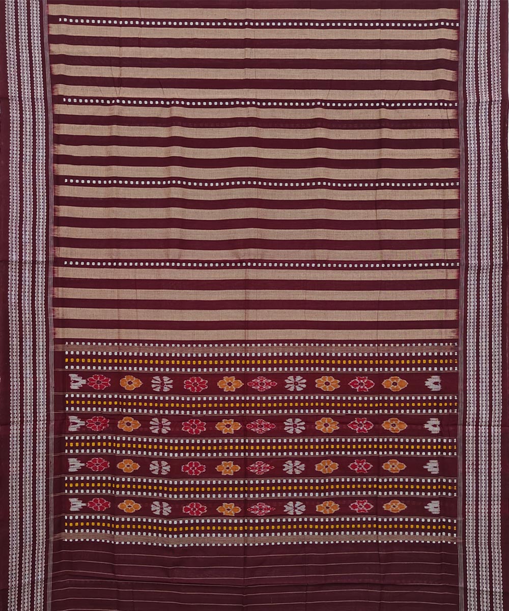 Gray Maroon Sambalpuri Handwoven Single Ikat Cotton Saree Image 2