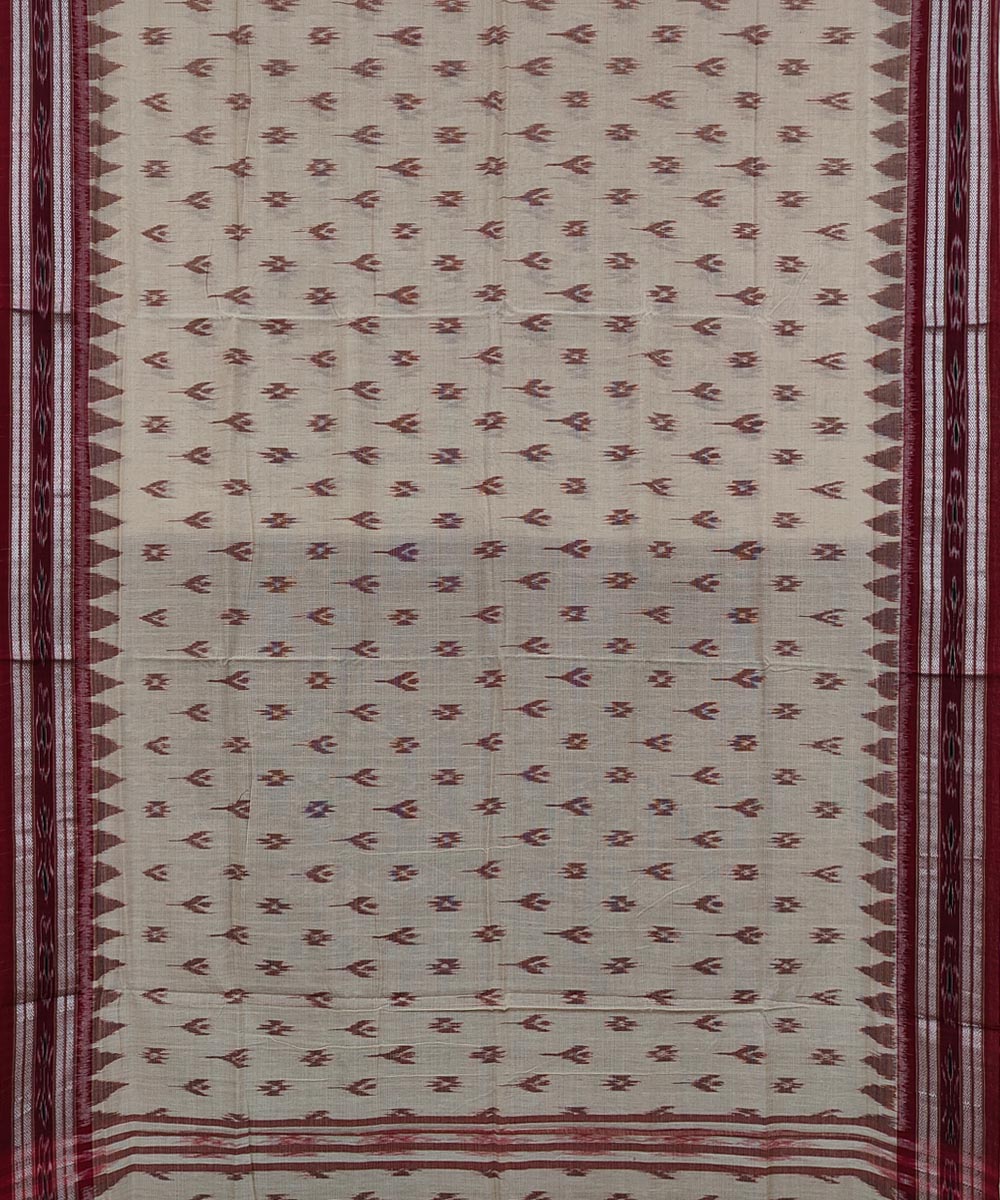 Beige Maroon Sambalpuri Handwoven Single Ikat Cotton Saree Image 3