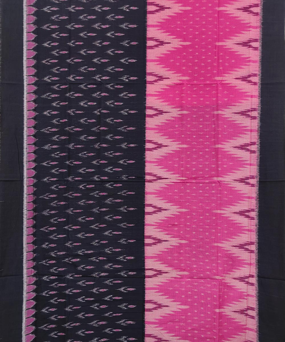 Pink Black Sambalpuri Handwoven Single Ikat Cotton Saree Image 3