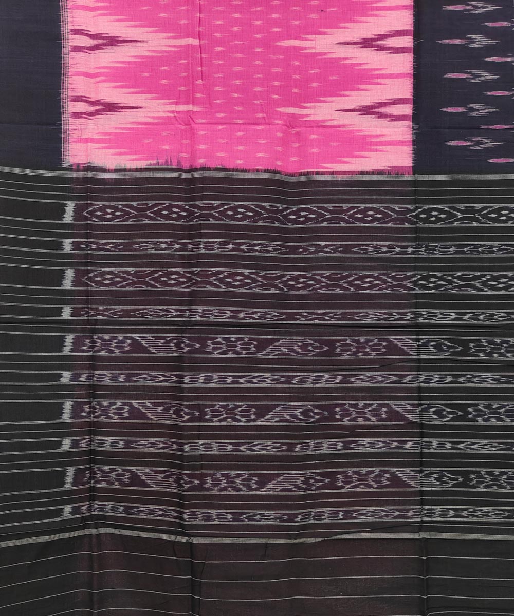 Pink Black Sambalpuri Handwoven Single Ikat Cotton Saree Image 4