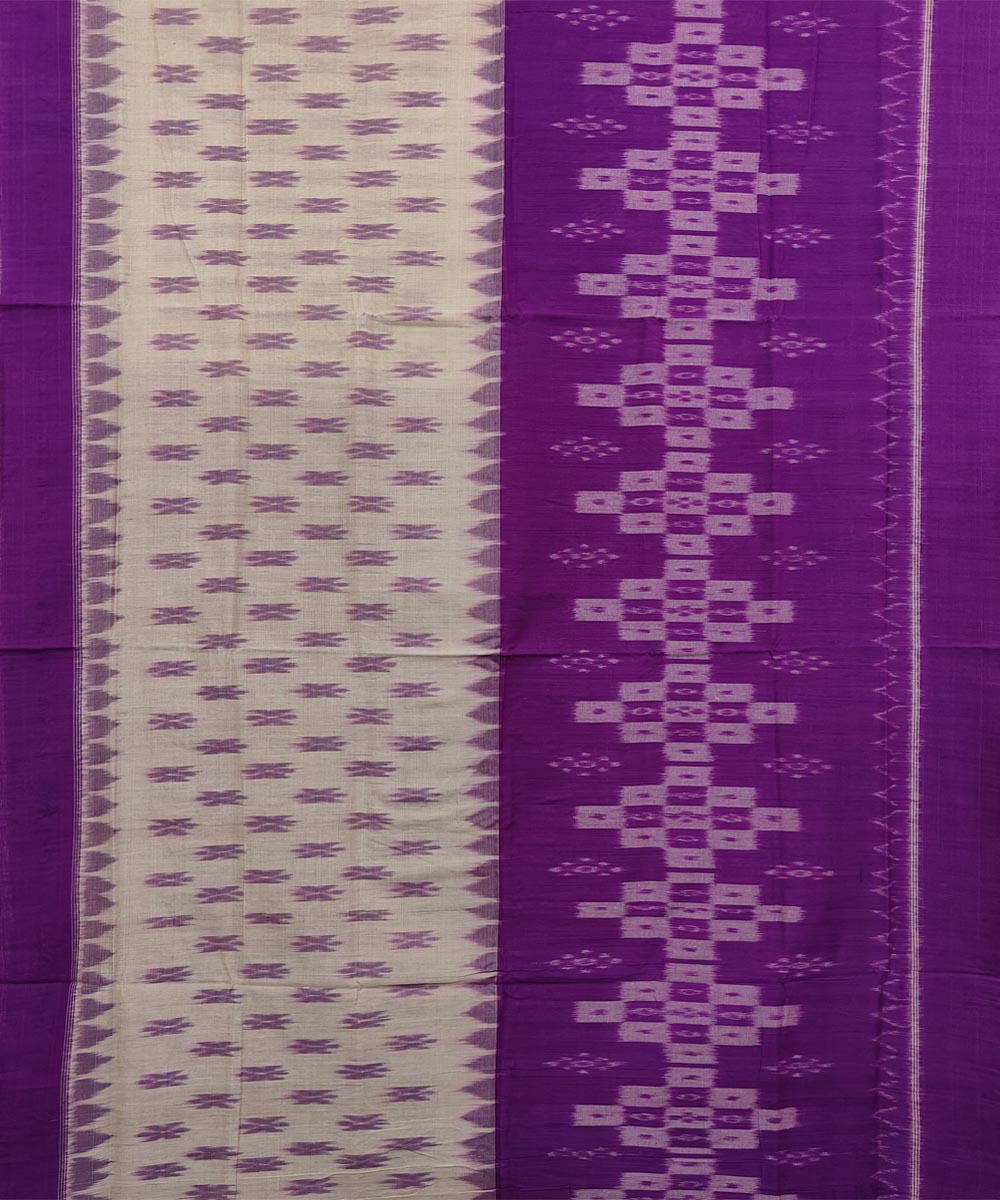 Purple Offwhite Sambalpuri Handwoven Single Ikat Cotton Saree Image 3