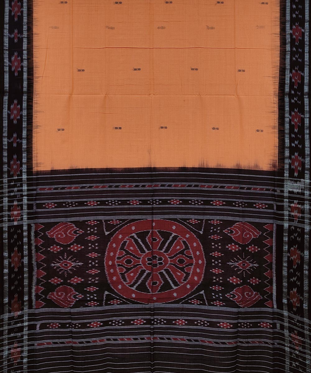 Orange Black Sambalpuri Handwoven Single Ikat Cotton Saree Image 2