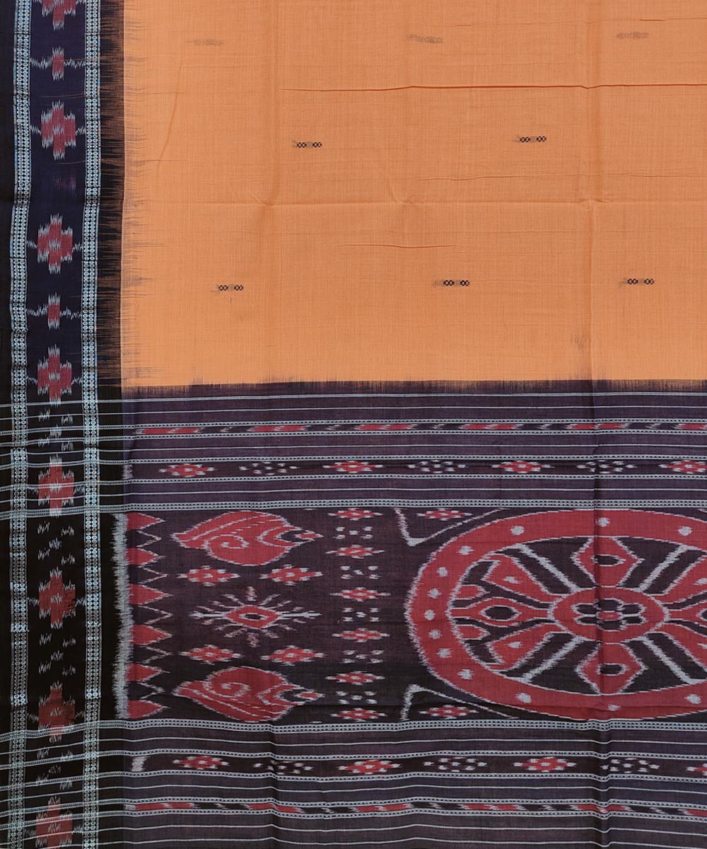 Orange Black Sambalpuri Handwoven Single Ikat Cotton Saree Image 4