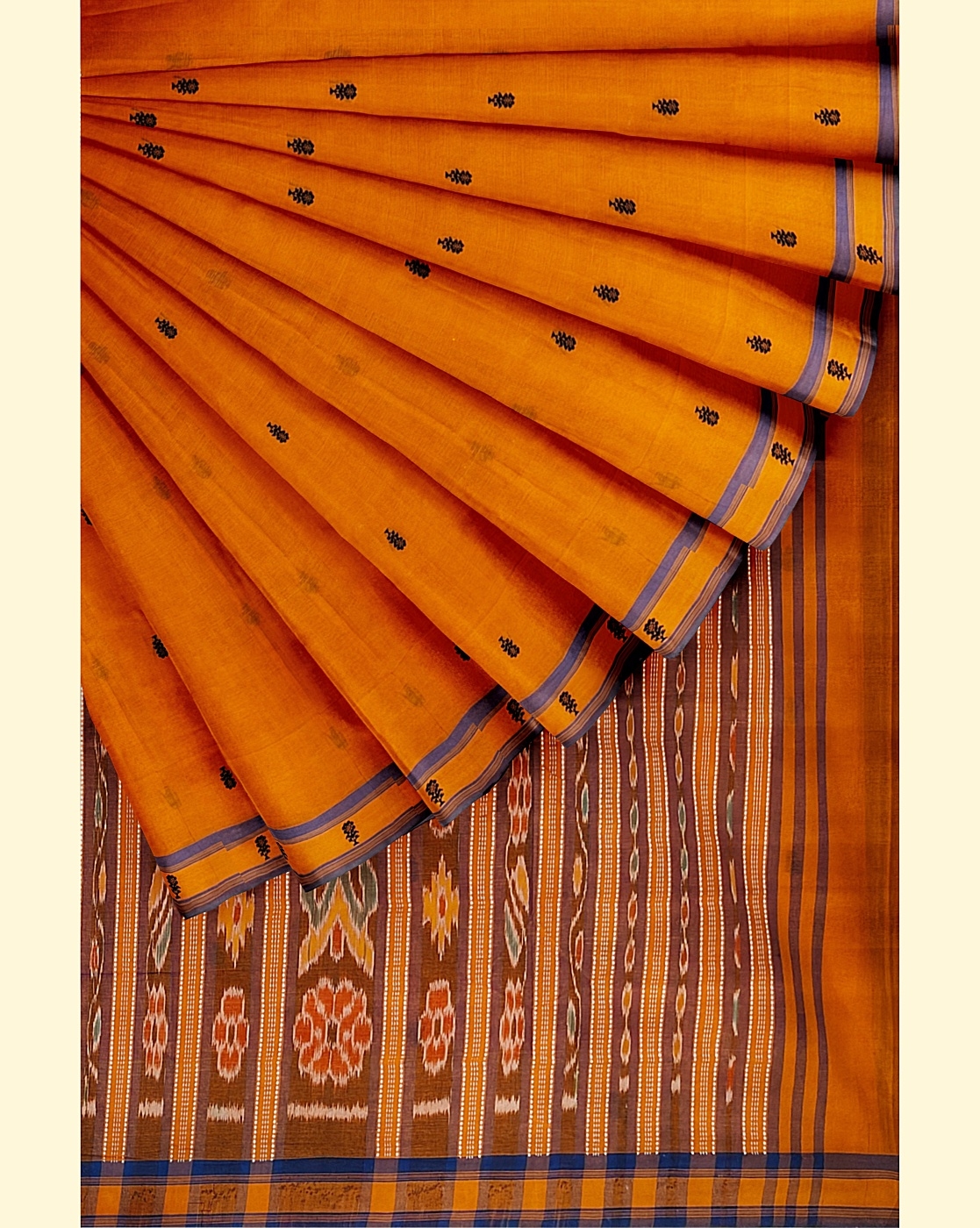 Golden Yellow Sambalpuri Handwoven Single Ikat Cotton Saree Image 2