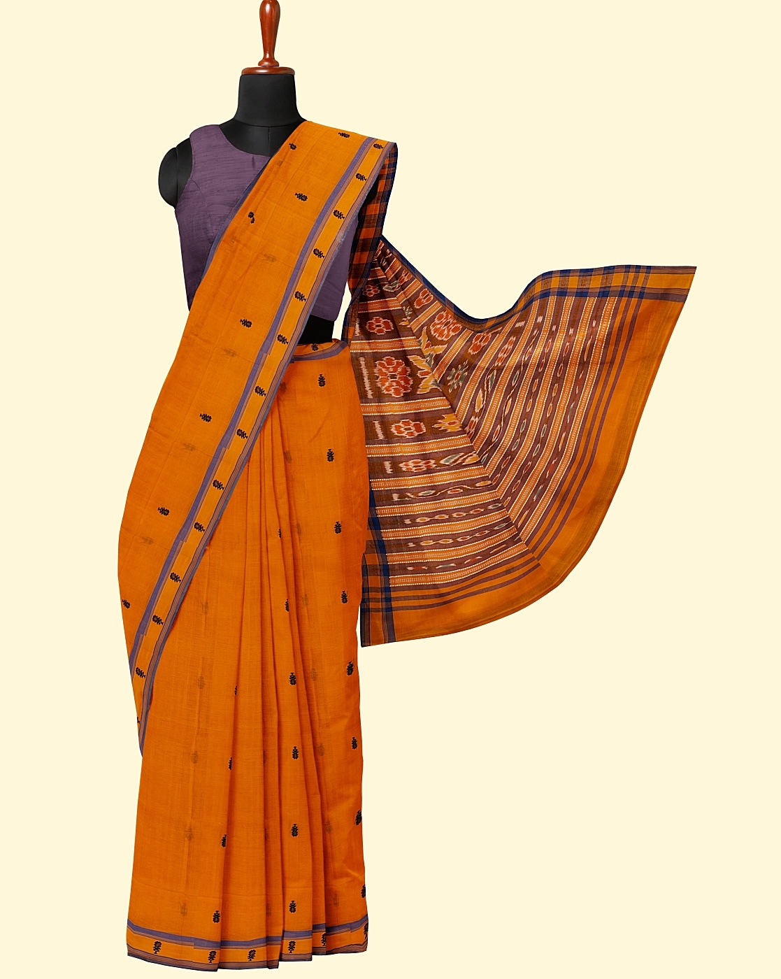 Golden Yellow Sambalpuri Handwoven Single Ikat Cotton Saree Image 3