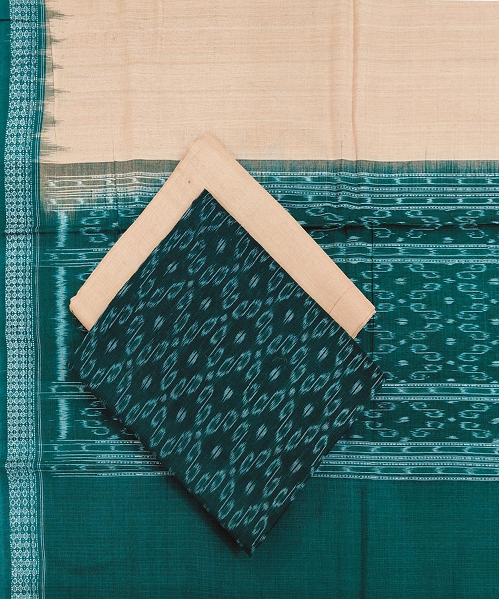 Green Brown Sambalpuri Handwoven Single Ikat Suit Set Image 1