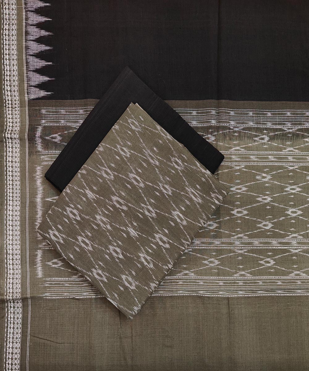 Olive Black Sambalpuri Handwoven Single Ikat Suit Set Image 1