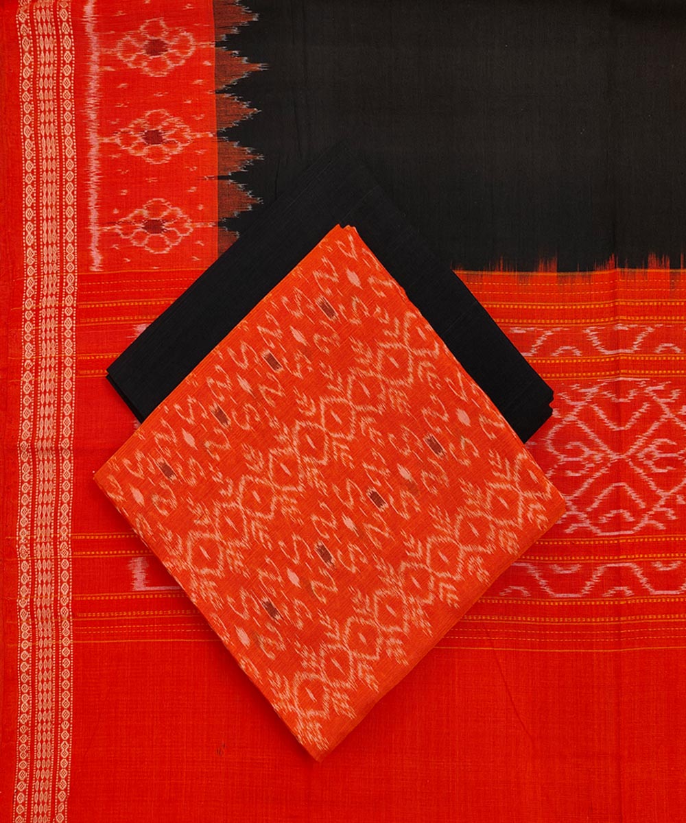 Orange Black Sambalpuri Handwoven Single Ikat Suit Set Image 1