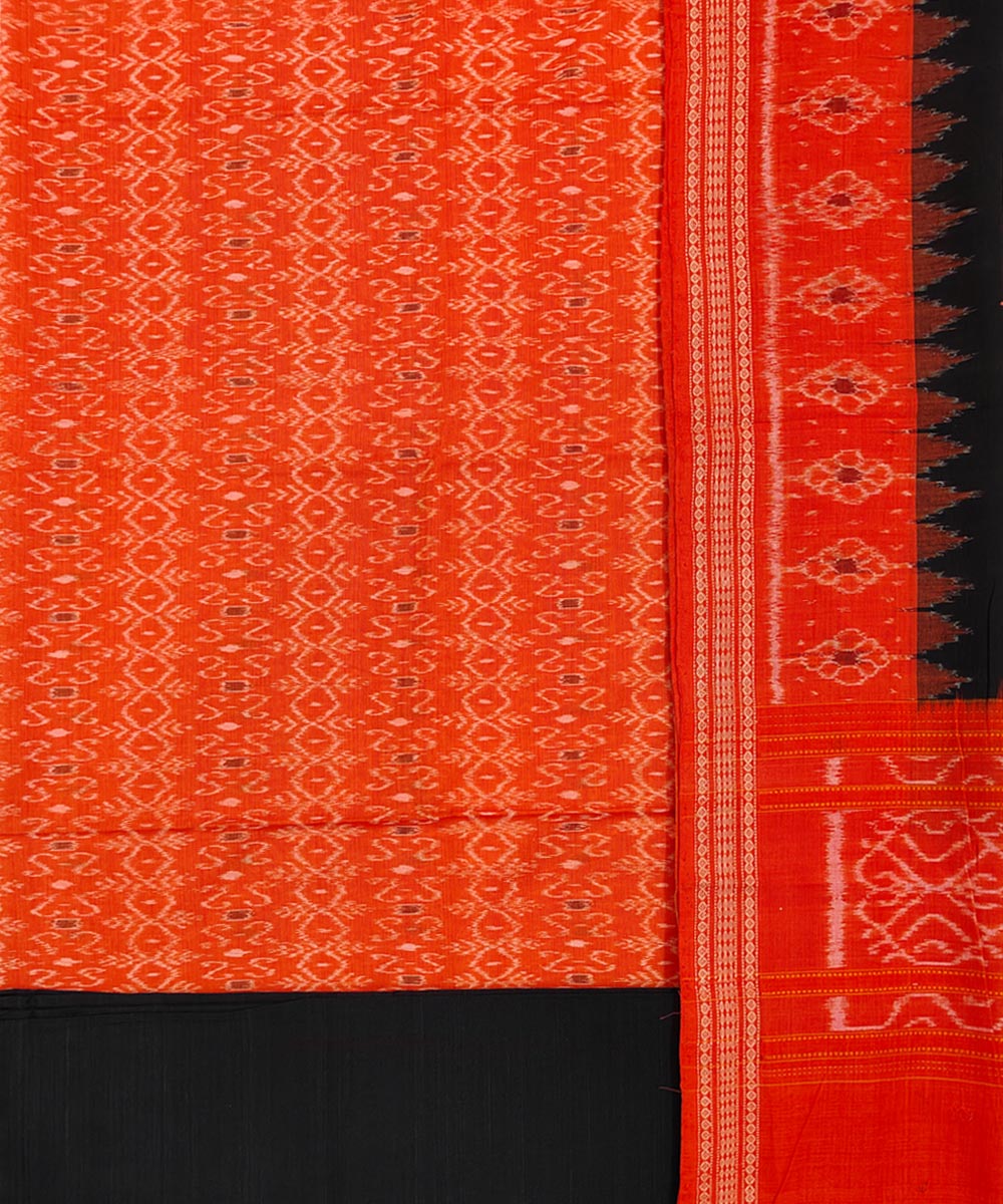 Orange Black Sambalpuri Handwoven Single Ikat Suit Set Image 2