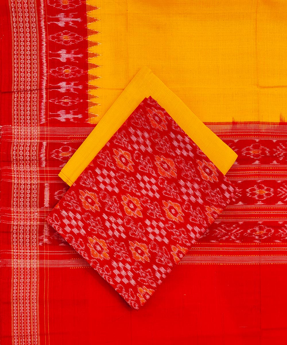 Red Yellow Sambalpuri Handwoven Single Ikat Suit Set Image 1