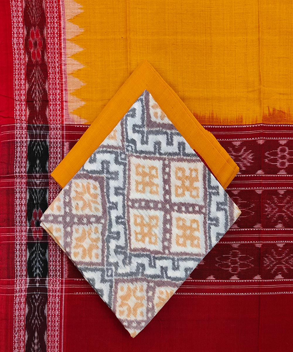 Gray Mustard Sambalpuri Handwoven Single Ikat Suit Set Image 1
