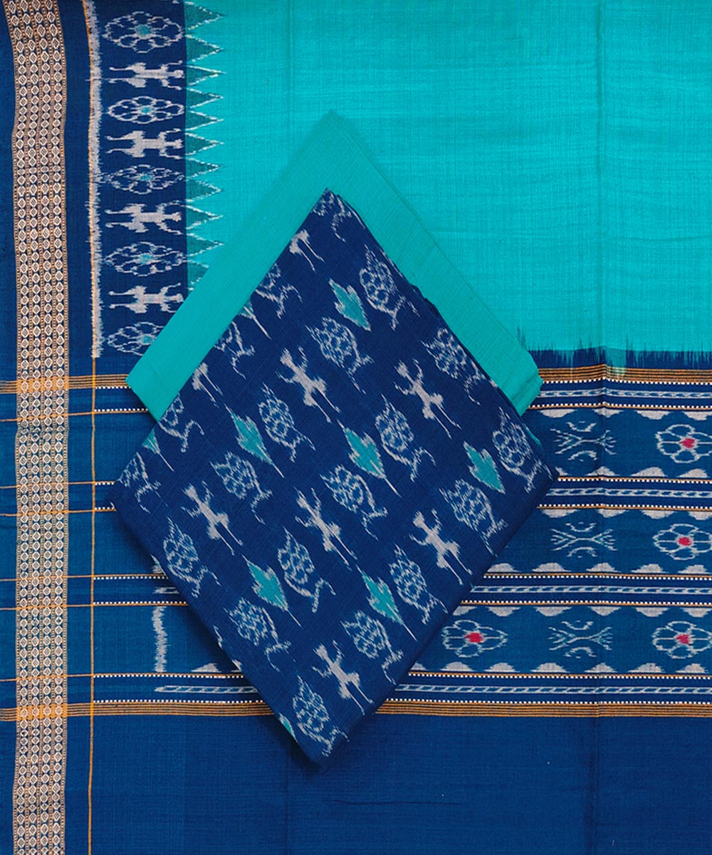 Blue Green Sambalpuri Handwoven Single Ikat Suit Set Image 1