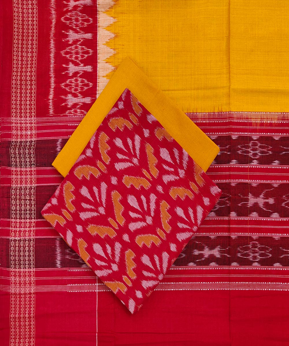 Red Yellow Sambalpuri Handwoven Single Ikat Suit Set Image 1