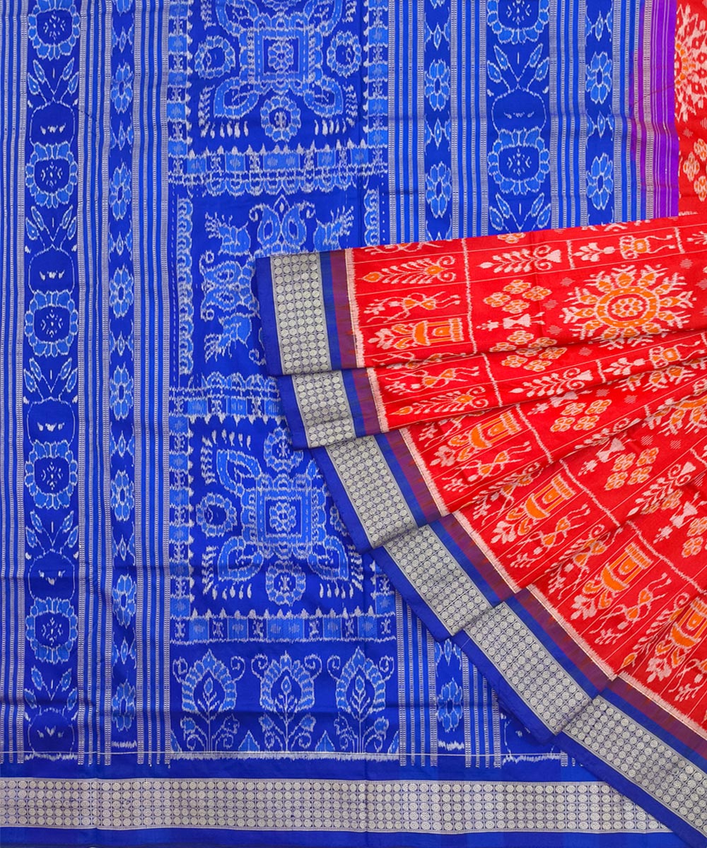 Red Blue Sambalpuri Handwoven Silk Saree Image 1
