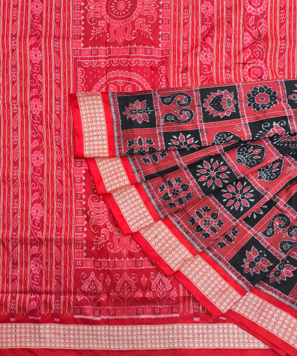 Black Red Sambalpuri Handwoven Silk Saree Image 1