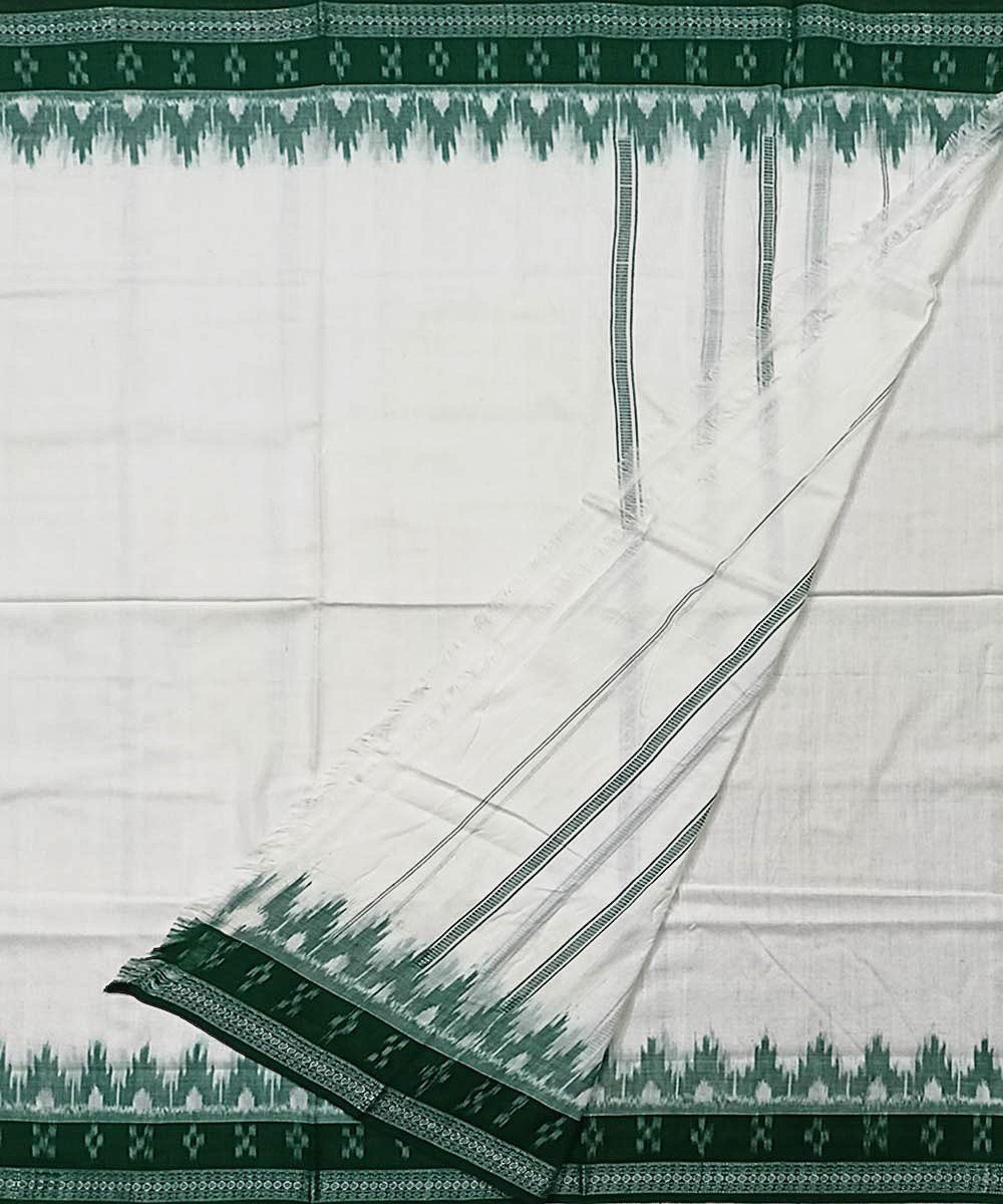 Offwhite Green Sambalpuri Handwoven Cotton Joda Image 2