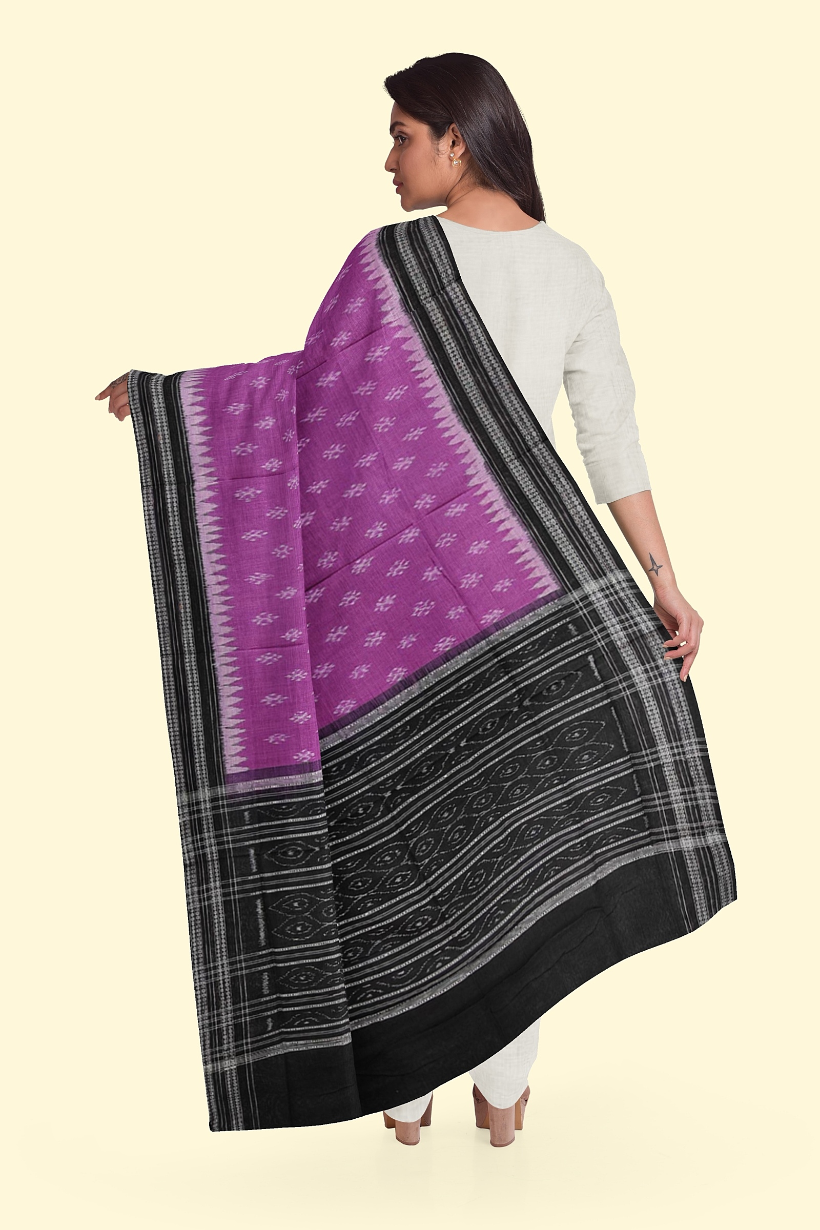 Purple Black Sambalpuri Handwoven Single Ikat Cotton Dupatta Image 2