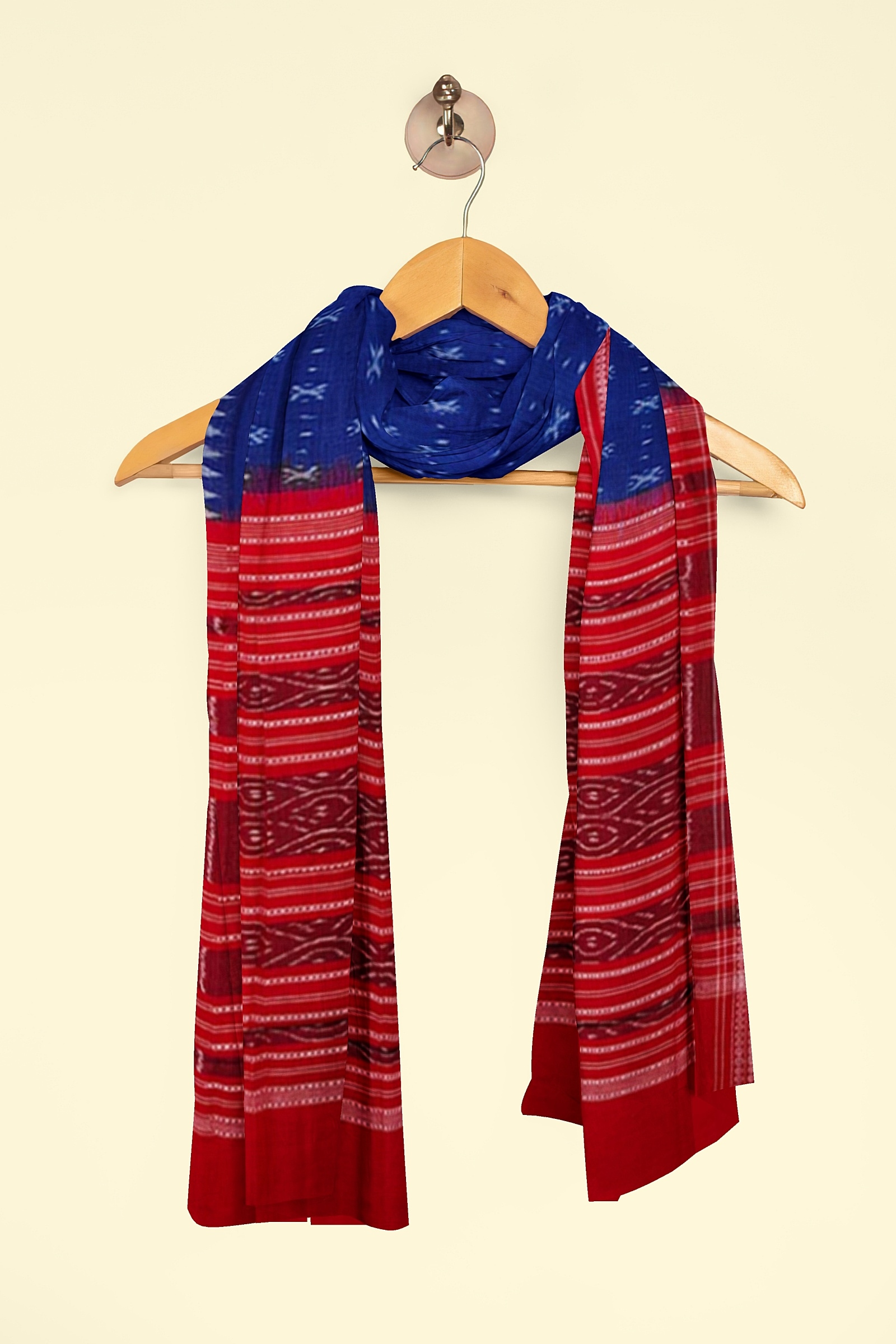 Blue Red Sambalpuri Handwoven Single Ikat Cotton Dupatta Image 4