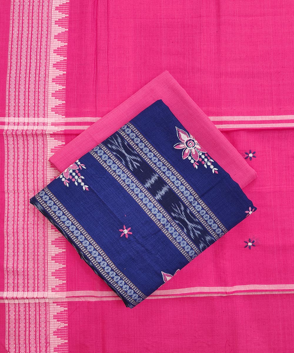 Blue Pink Sambalpuri Handwoven Single Ikat Suit SFCSUT1956